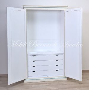 Armadio guardaroba in legno a 2 ante finitura colore bianco con cassettiera interna