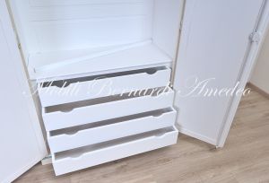 Armadio guardaroba in legno a 2 ante finitura colore bianco con cassettiera interna