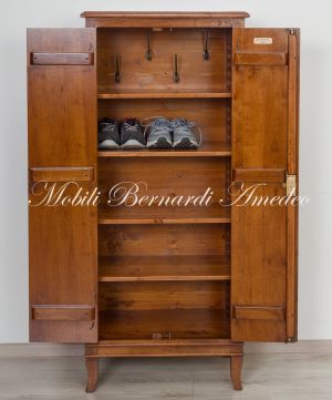 Shoe rack pantry cabinet in solid walnut wood with 2 doors, height 160 cm