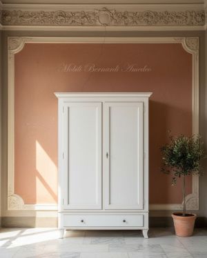 Armadietto da camera o ingresso stile classico finitura laccata bianco anticato con 2 ante e 1 cassetto
