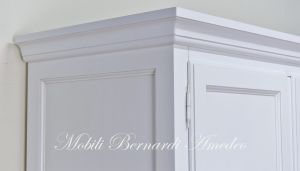 Armadio classico in legno massello da 3 metri 5 ante con cassettiera finitura colore bianco anticato
