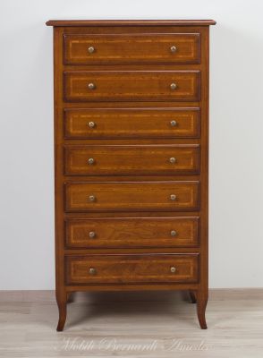 Cassettiera in legno massiccio stile classico asolano veneto con intarsio nei cassetti e nel piano