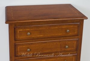 Cassettiera in legno massiccio stile classico asolano veneto con intarsio nei cassetti e nel piano