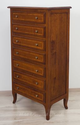 Cassettiera in legno massiccio stile classico asolano veneto con intarsio nei cassetti e nel piano