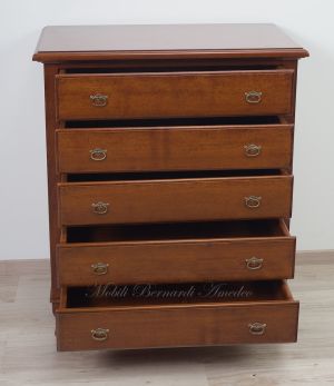 Cassettiera stile classico veneto con 5 cassetti realizzata in legno massello di noce