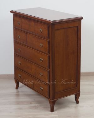 Cassettiera stile classico veneto con 5 cassetti realizzata in legno massello di noce