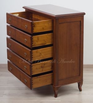 Cassettiera stile classico veneto con 5 cassetti realizzata in legno massello di noce