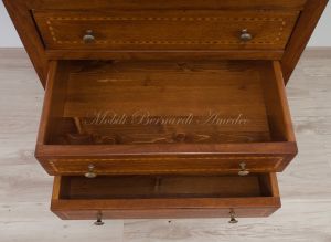 Cassettiera cinquino in legno massello di noce con intarsio stile classico