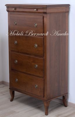 Cassettiera per camera da letto in legno massello di noce stile classico con 4 cassetti grandi