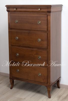 Cassettiera per camera da letto in legno massello di noce stile classico con 4 cassetti grandi
