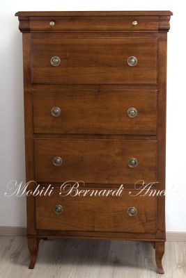 Cassettiera per camera da letto in legno massello di noce stile classico con 4 cassetti grandi