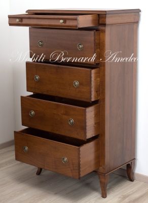 Cassettiera per camera da letto in legno massello di noce stile classico con 4 cassetti grandi