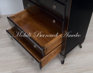 Cassettiera settimanale stile Luigi Filippo con finitura colore nero anticato e tinta noce