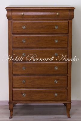 Cassettiera settimanale in legno massello di noce ispirato allo stile classico Luigi Filippo