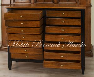 Cassettiera da ufficio in legno massiccio stile classico contemporaneo con 14 cassetti finitura bicolore