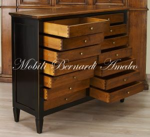 Cassettiera da ufficio in legno massiccio stile classico contemporaneo con 14 cassetti finitura bicolore