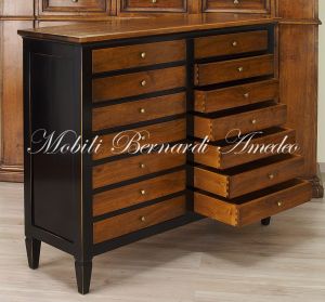 Cassettiera da ufficio in legno massiccio stile classico contemporaneo con 14 cassetti finitura bicolore
