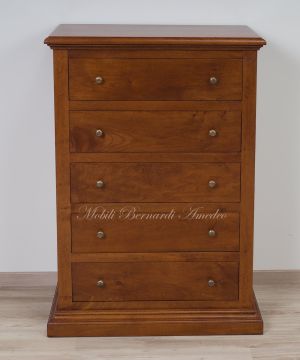 Cassettiera in legno massello di noce arte povera con 5 cassetti