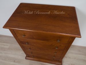 Cassettiera in legno massello di noce arte povera con 5 cassetti