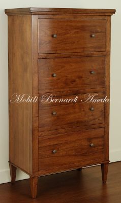 Cassettiera in legno massello di noce con 4 cassetti grandi stile arte povera