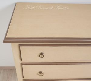 Classic style chest of drawers made of solid wood with beige and brown antique lacquered finish