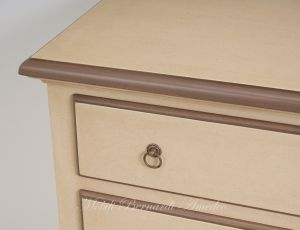 Classic style chest of drawers made of solid wood with beige and brown antique lacquered finish