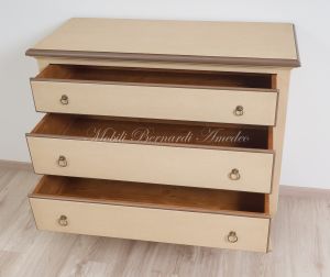 Classic style chest of drawers made of solid wood with beige and brown antique lacquered finish
