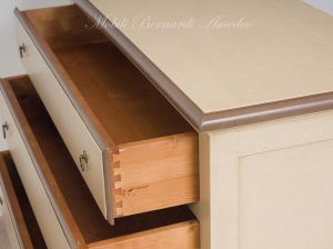 Classic style chest of drawers made of solid wood with beige and brown antique lacquered finish