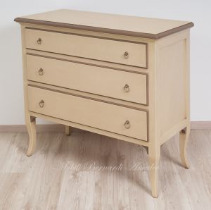 Classic style chest of drawers made of solid wood with beige and brown antique lacquered finish