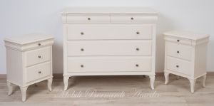 Classic Louis Philippe style chest of drawers and bedside tables with antique cream white finish