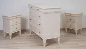 Classic Louis Philippe style chest of drawers and bedside tables with antique cream white finish