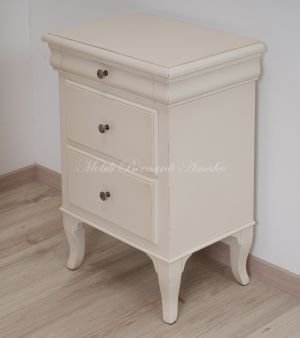 Solid wood bedside table with cream white finish in classic Louis Philippe style