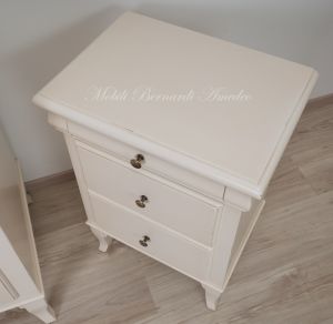 Solid wood bedside table with cream white finish in classic Louis Philippe style