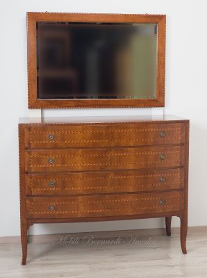 Cassettone Specchiera Stile Classico Panciuto Noce Massiccio 09