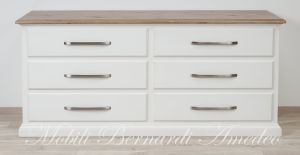 Cassettone doppio in legno massello con 6 cassetti colore bianco e legno chiaro