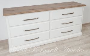 Cassettone doppio in legno massello con 6 cassetti colore bianco e legno chiaro