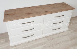 Cassettone doppio in legno massello con 6 cassetti colore bianco e legno chiaro