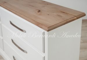 Cassettone doppio in legno massello con 6 cassetti colore bianco e legno chiaro