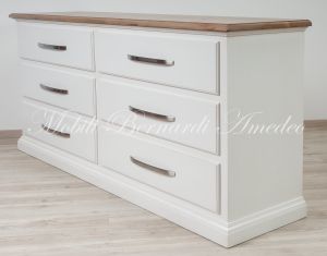 Cassettone doppio in legno massello con 6 cassetti colore bianco e legno chiaro