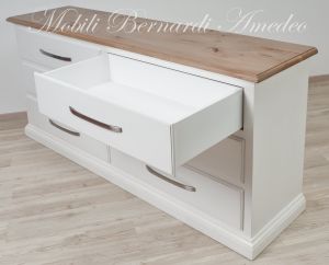 Cassettone doppio in legno massello con 6 cassetti colore bianco e legno chiaro