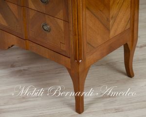 Chest of drawers handcrafted in solid wood richly inlaid with walnut and other essences