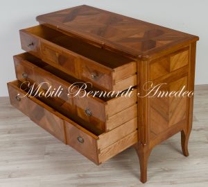 Chest of drawers handcrafted in solid wood richly inlaid with walnut and other essences