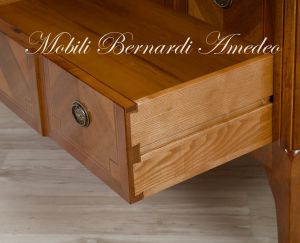 Chest of drawers handcrafted in solid wood richly inlaid with walnut and other essences