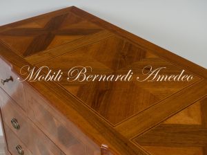 Chest of drawers handcrafted in solid wood richly inlaid with walnut and other essences