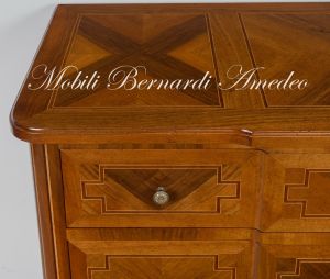 Chest of drawers handcrafted in solid wood richly inlaid with walnut and other essences