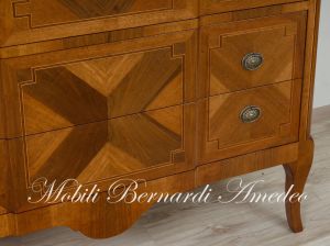 Chest of drawers handcrafted in solid wood richly inlaid with walnut and other essences