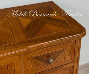 Chest of drawers handcrafted in solid wood richly inlaid with walnut and other essences