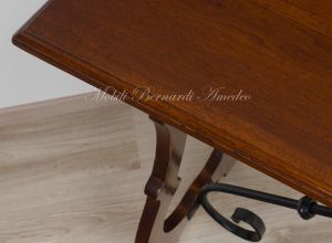Classic style console made of solid walnut wood with lyre legs and wrought iron