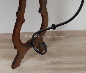 Classic style console made of solid walnut wood with lyre legs and wrought iron