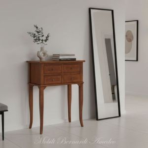 Console with 4 drawers in solid walnut wood with contemporary classic style inlay and mirror